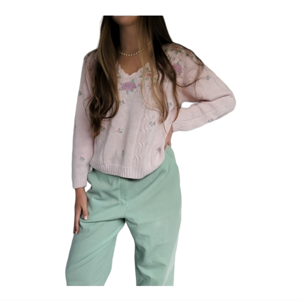 VINTAGE DIVERSITY | women's pastel pink sweater | size petite 8 (s)